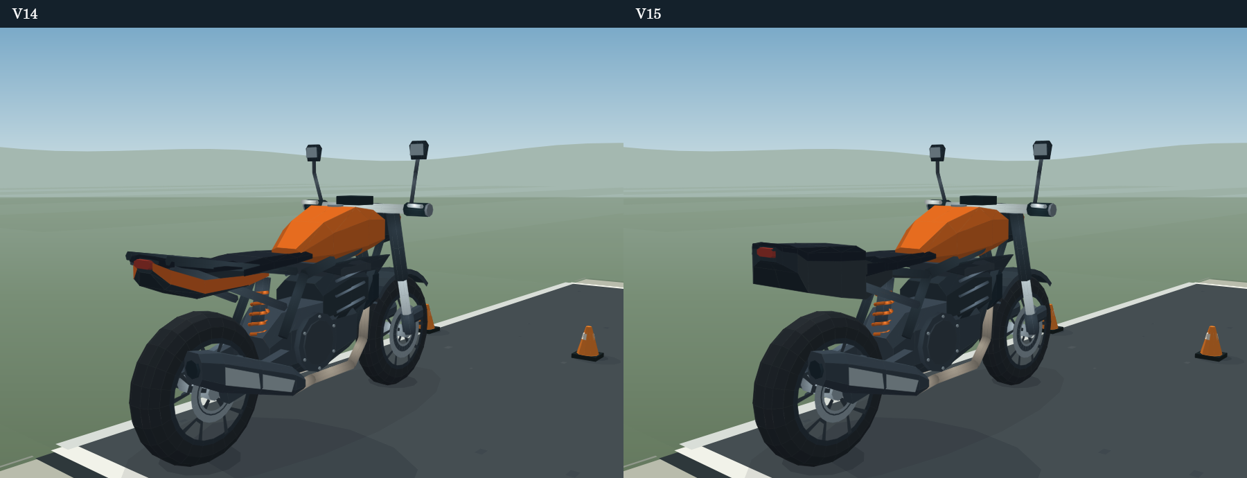 Trois-quarts arrière : V1.4 à gauche, V1.5 à droite
